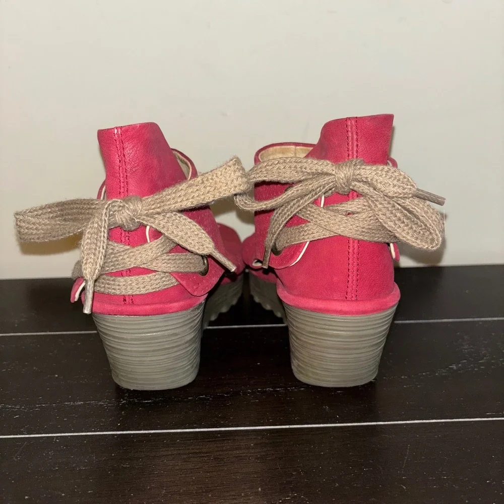 FLY LONDON | US 8 EU 39 | Yema LaceUp Open Toe Wedges | Red Suede Wedge Booties‎ - Picture 4 of 11
